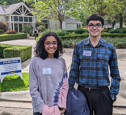 Tiara Abraham and Tanishq Abraham outside the Chancellor’s Residence.