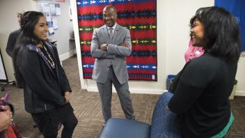 UC Davis Chancellor Gary May visits the Native American Academic Student Success Center on December 4, 2017.