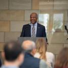 Chancellor Gary S. May speaking to a crowd